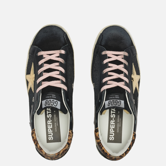 Женские кроссовки Golden Goose Super-Star Leather/Spur 3D Star Black/Gold/Beige/Brown Leo