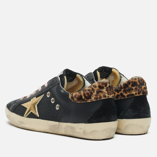 Женские кроссовки Golden Goose Super-Star Leather/Spur 3D Star Black/Gold/Beige/Brown Leo