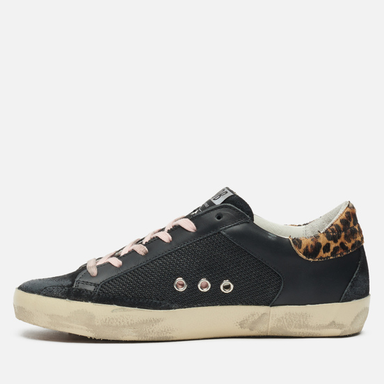 Женские кроссовки Golden Goose Super-Star Leather/Spur 3D Star Black/Gold/Beige/Brown Leo