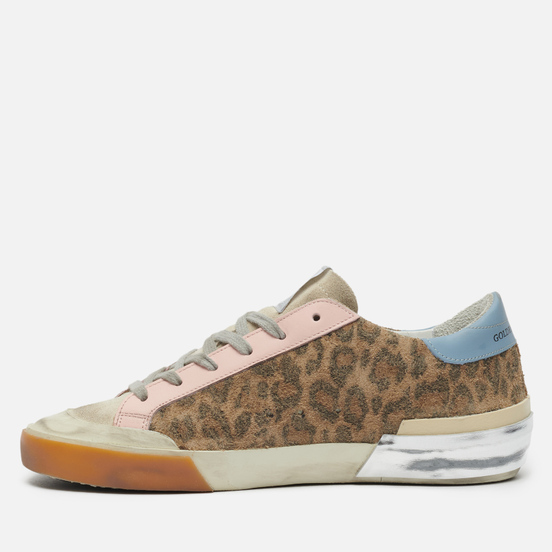 Женские кроссовки Golden Goose Super-Star Penstar Leopard Print Suede/Leather Star Beige/Brown/Black/Pearl/Light Pink/Light Blue