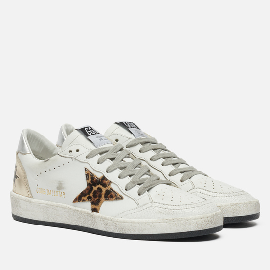 Женские кроссовки Golden Goose Ball Star Leather/Leo Horsy Star White/Beige Brown Black Leo/Silver