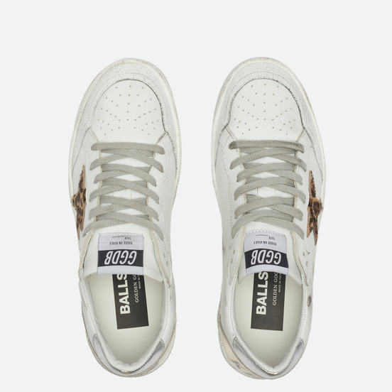 Женские кроссовки Golden Goose Ball Star Leather/Leo Horsy Star White/Beige Brown Black Leo/Silver