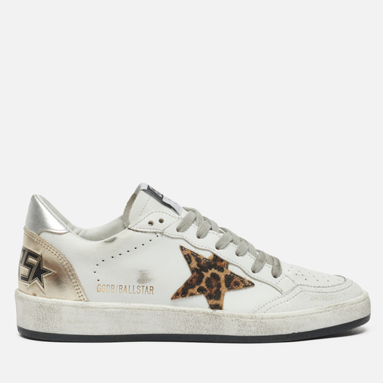 Женские кроссовки Golden Goose Ball Star Leather/Leo Horsy Star White/Beige Brown Black Leo/Silver