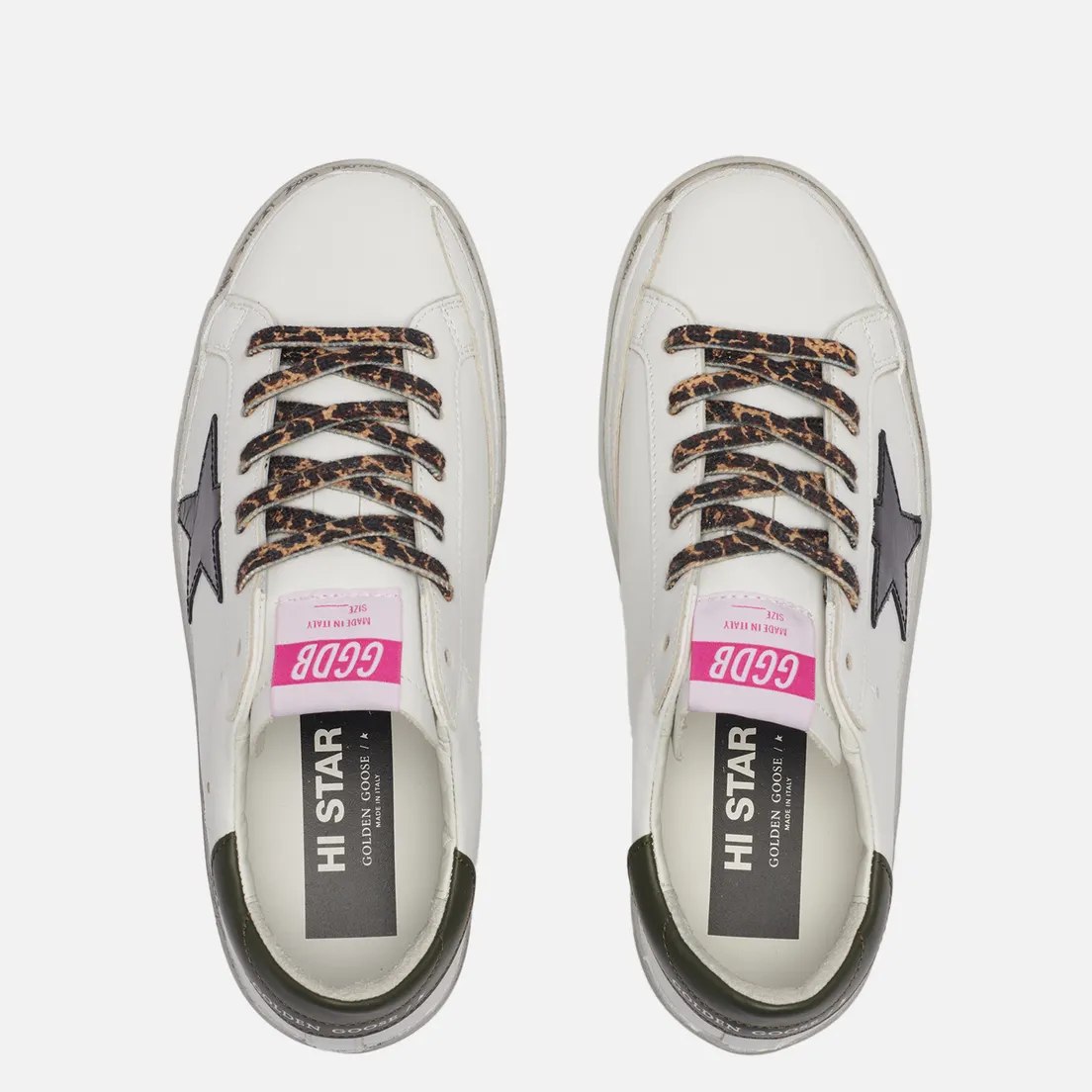 Golden Goose Женские кроссовки Hi Star Leather/Laminated Star Sparkle Foxing