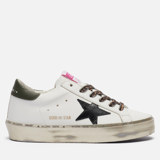 Женские кроссовки Golden Goose Hi Star Leather/Laminated Star Sparkle Foxing White/Black/Dark Green