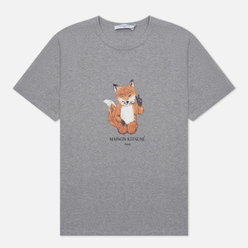 Мужская футболка Maison Kitsune All Right Fox Print Classic Grey Melange