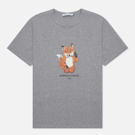 Мужская футболка Maison Kitsune All Right Fox Print Classic, цвет серый, размер XL