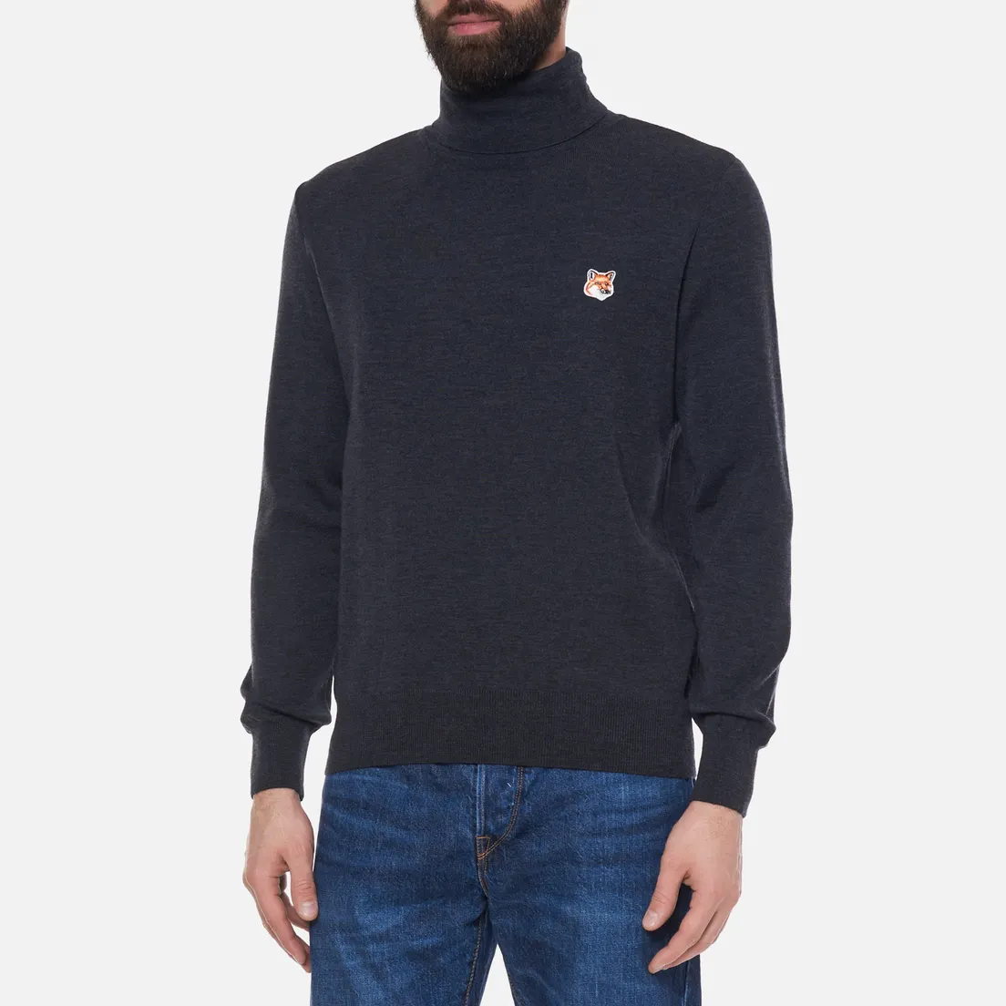 Maison Kitsune Мужской свитер Fox Head Patch Turtle Neck