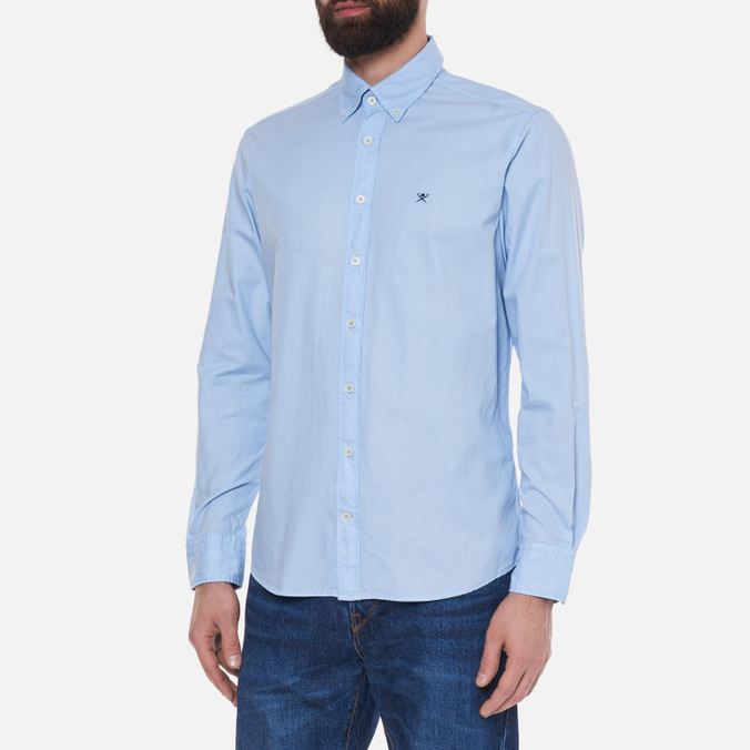 Мужская рубашка Hackett, цвет голубой, размер L HM308839-513 Slim Fit Garment Dyed Oxford - фото 3