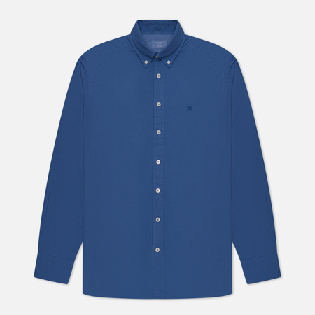 фото Мужская рубашка hackett garment dyed oxford slim fit logo, цвет синий, размер s