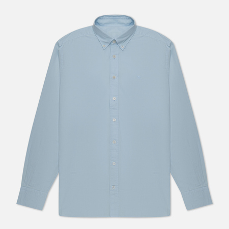 фото Мужская рубашка hackett garment dyed oxford slim fit logo, цвет голубой, размер s