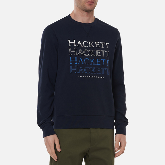 Мужская толстовка Hackett Multi Logo Print Crew Neck Dark Navy