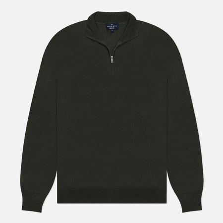 фото Мужская толстовка hackett garment dyed merino half zip, цвет оливковый, размер s