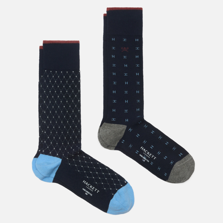Комплект носков Hackett H Print 2-Pack, цвет синий, размер 44-46 EU