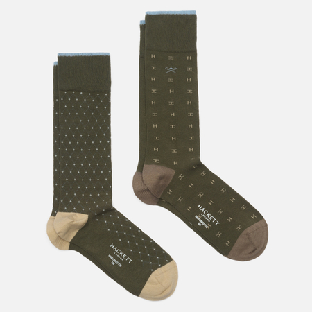 Комплект носков Hackett H Print 2-Pack, цвет оливковый, размер 44-46 EU