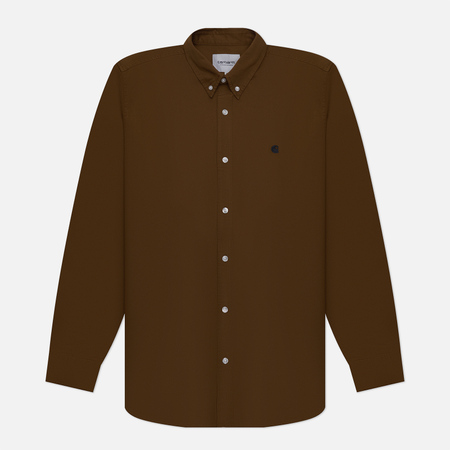 фото Мужская рубашка carhartt wip madison, цвет коричневый, размер s