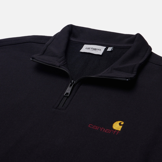 Мужская толстовка Carhartt WIP Half Zip American Script 12.3 Oz Black
