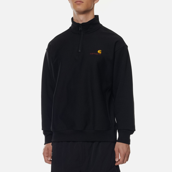 Мужская толстовка Carhartt WIP Half Zip American Script 12.3 Oz Black