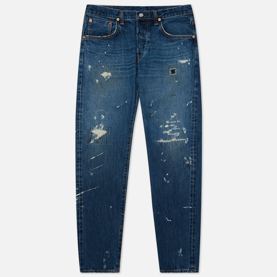 Мужские джинсы Edwin Regular Tapered Dark Pure Indigo Rainbow Selvage 13.5 Oz Blue Mid Used Remake