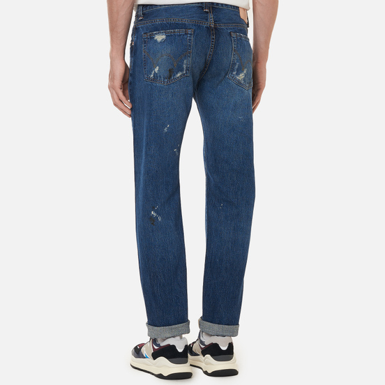 Мужские джинсы Edwin Regular Tapered Dark Pure Indigo Rainbow Selvage 13.5 Oz Blue Mid Used Remake