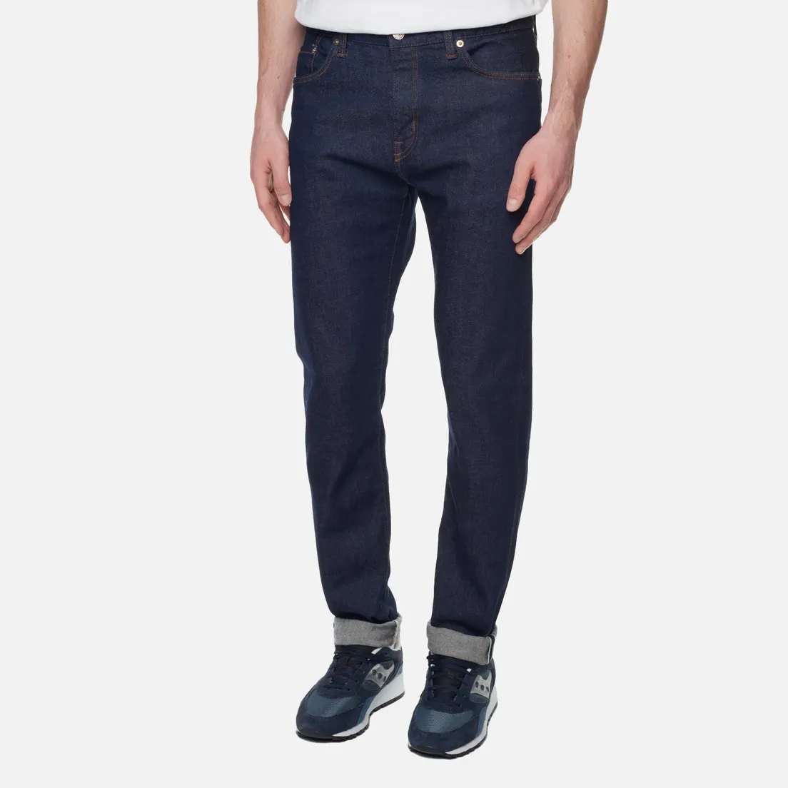Edwin Мужские джинсы Slim Tapered Kaihara Blue Stretch Denim Green x White Selvage 12.5 Oz