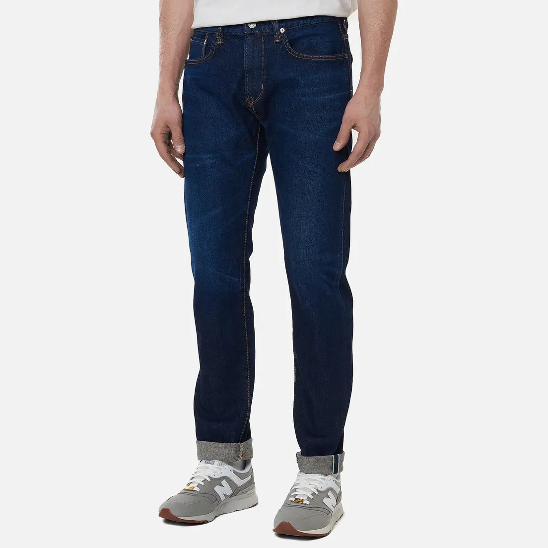 Edwin Мужские джинсы Slim Tapered Kaihara Blue Stretch Denim Green x White Selvage 12.5 Oz