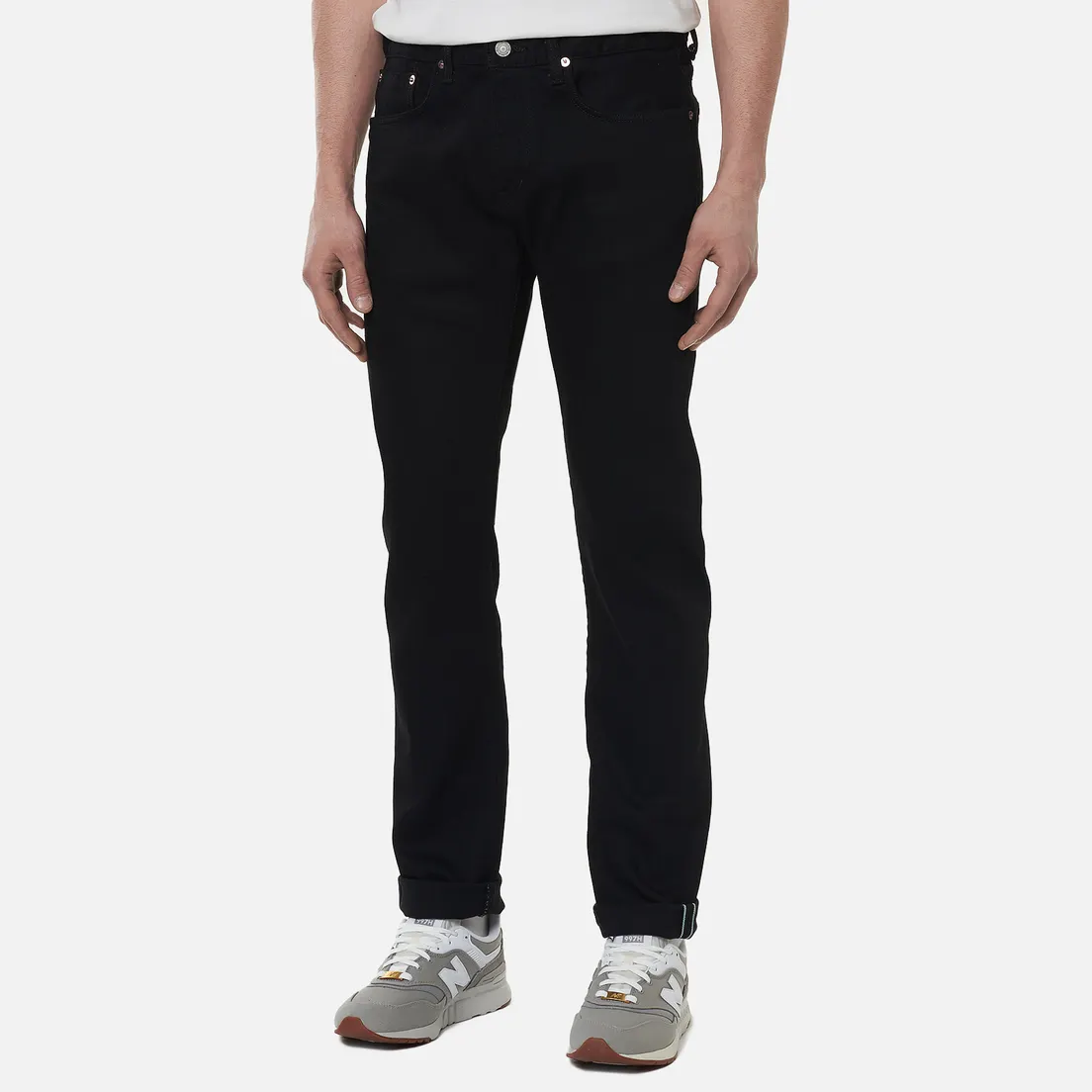 Edwin Мужские джинсы Slim Tapered Kaihara Black Stretch Denim Green x White Selvage 12.5 Oz