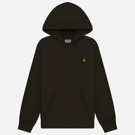 фото Мужская толстовка carhartt wip hooded american script, цвет оливковый, размер s