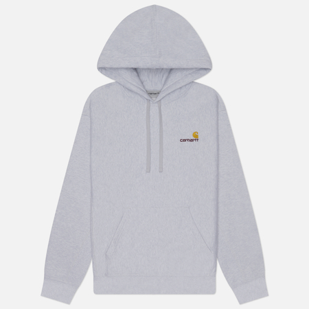 фото Мужская толстовка carhartt wip hooded american script, цвет серый, размер s