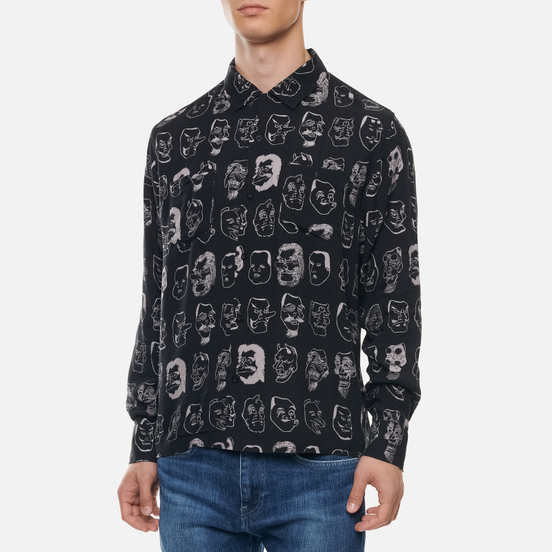 Мужская рубашка Edwin Hokusai Noh Masks Black Masks All Over Printed