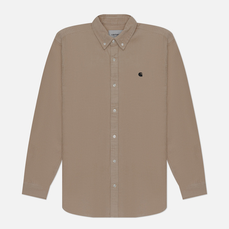 фото Мужская рубашка carhartt wip madison cord, цвет бежевый, размер s