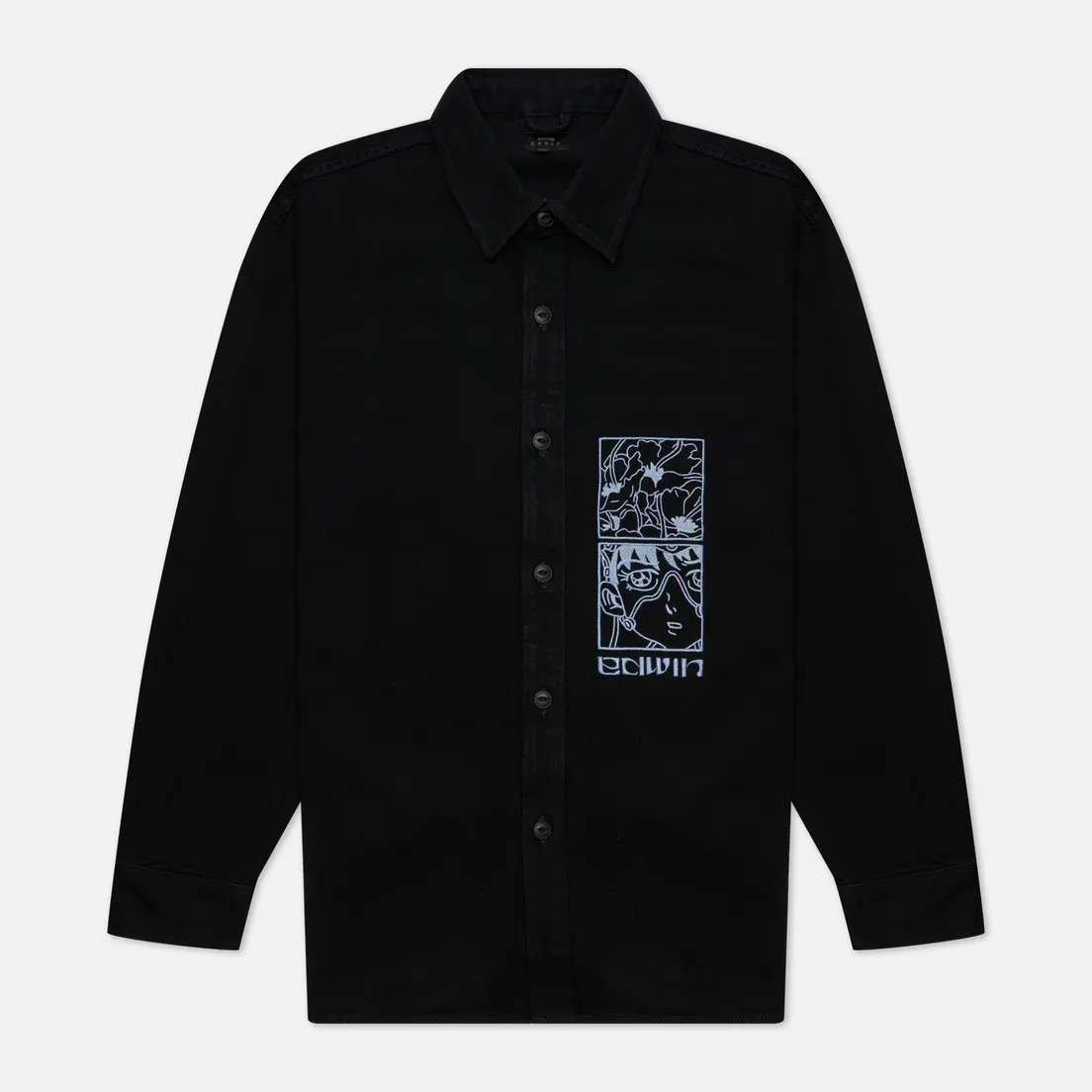 Edwin Мужская рубашка Flora Mind Pembroke Black Denim