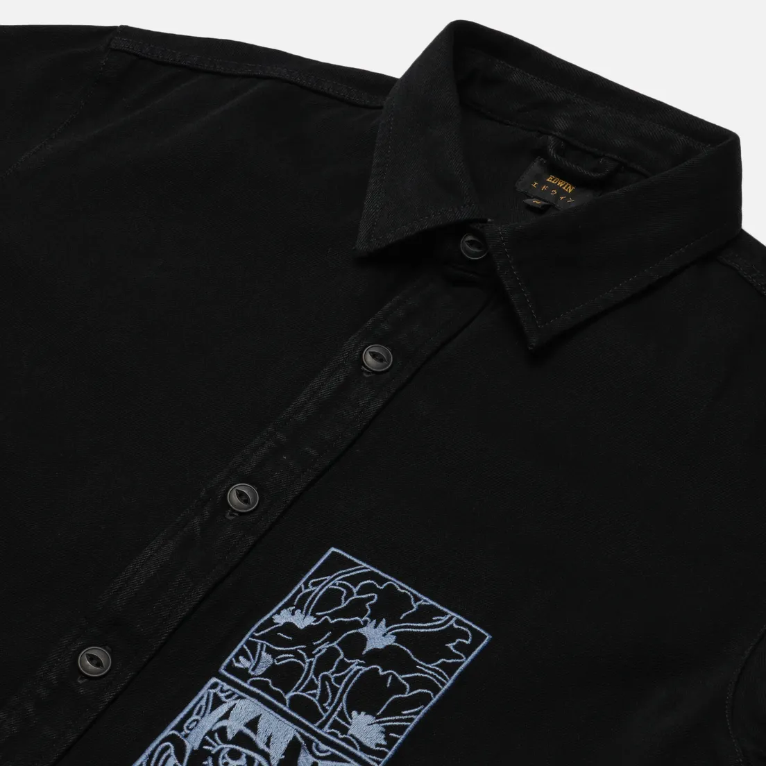 Edwin Мужская рубашка Flora Mind Pembroke Black Denim