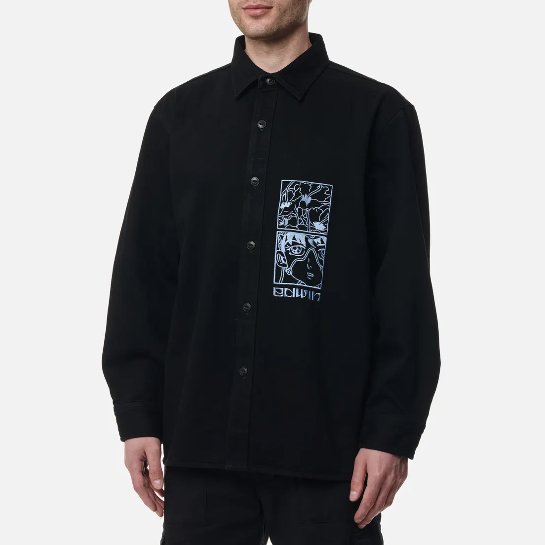 Edwin Мужская рубашка Flora Mind Pembroke Black Denim