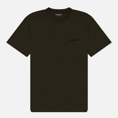 фото Мужская футболка carhartt wip script embroidery, цвет оливковый, размер s