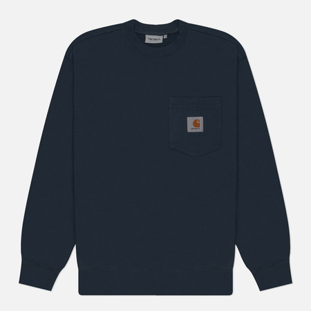 фото Мужская толстовка carhartt wip pocket, цвет синий, размер s