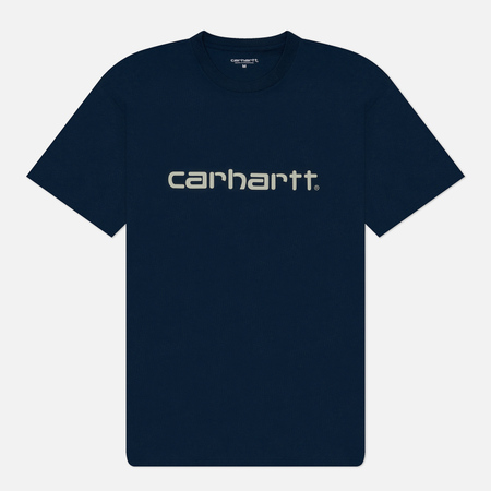 фото Мужская футболка carhartt wip script, цвет синий, размер s