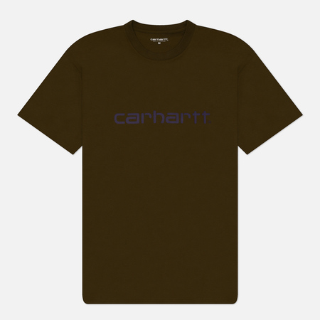 фото Мужская футболка carhartt wip script, цвет оливковый, размер s