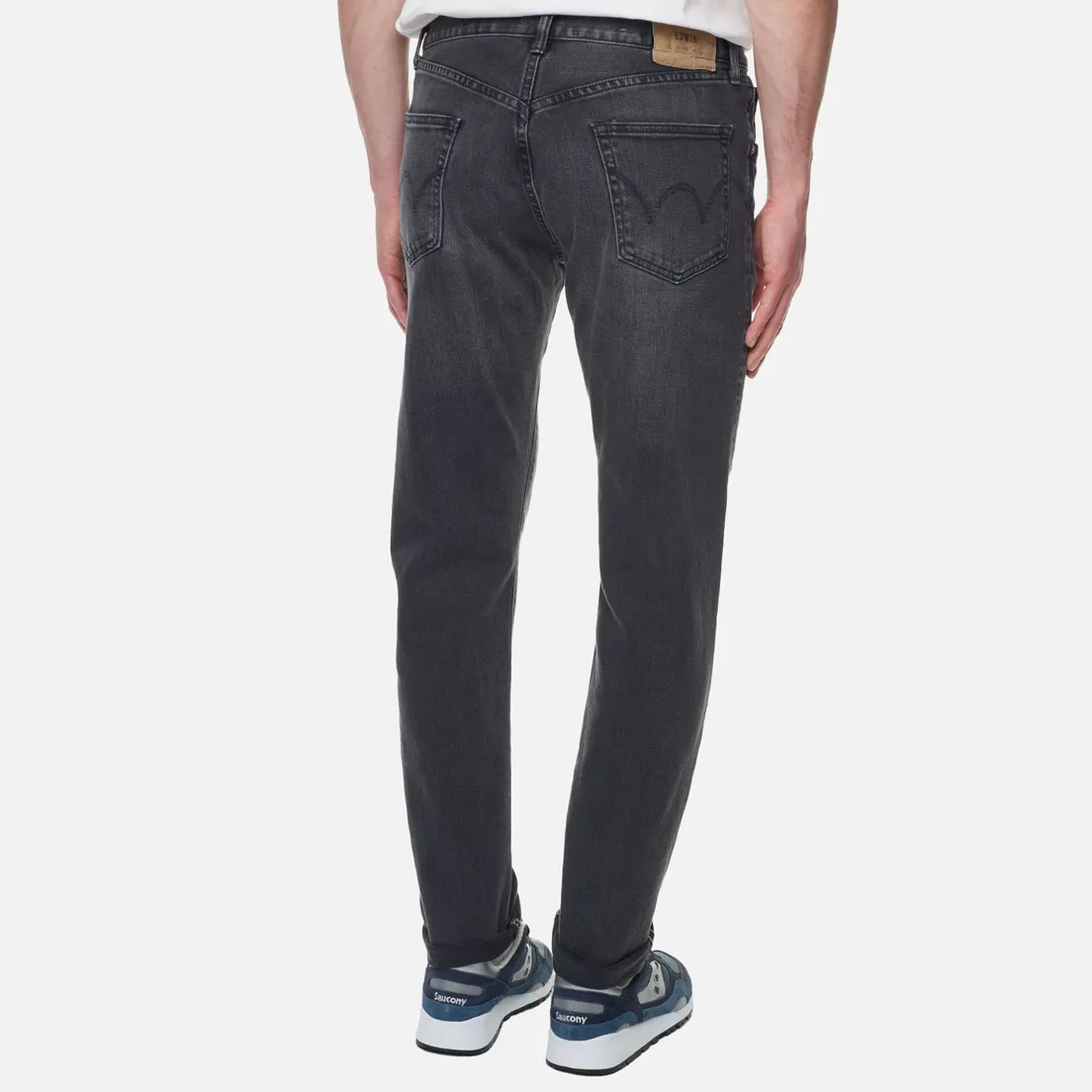 Edwin Мужские джинсы Slim Tapered Kaihara Black x Black Stretch Denim Green x White Selvage 12.5 Oz
