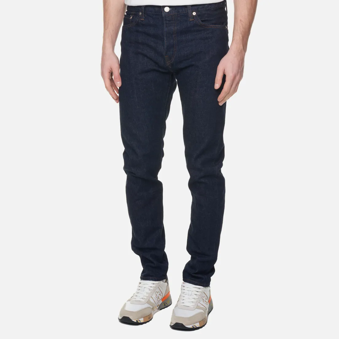 Edwin Мужские джинсы Skinny Kaihara Blue Stretch Denim Green x White Selvage 12.5 Oz