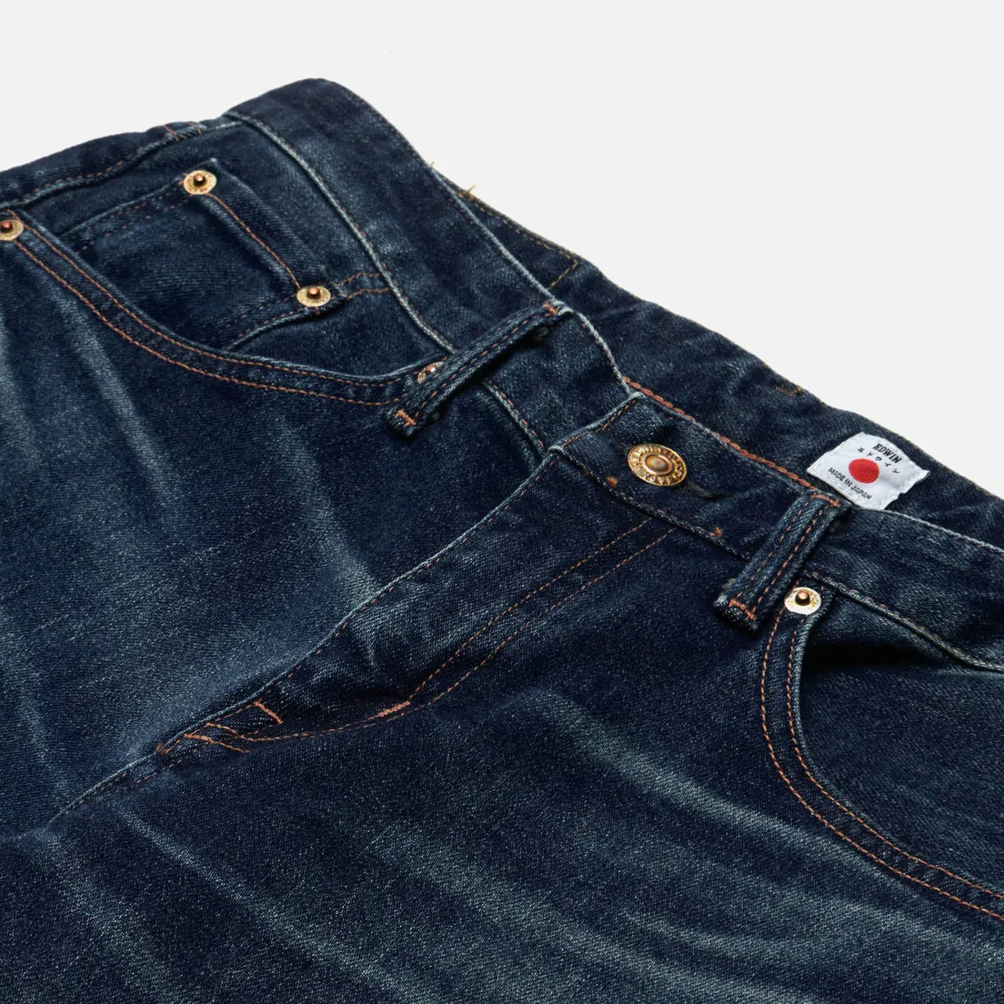 Edwin Мужские джинсы Skinny Kaihara Blue Stretch Denim Green x White Selvage 12.5 Oz