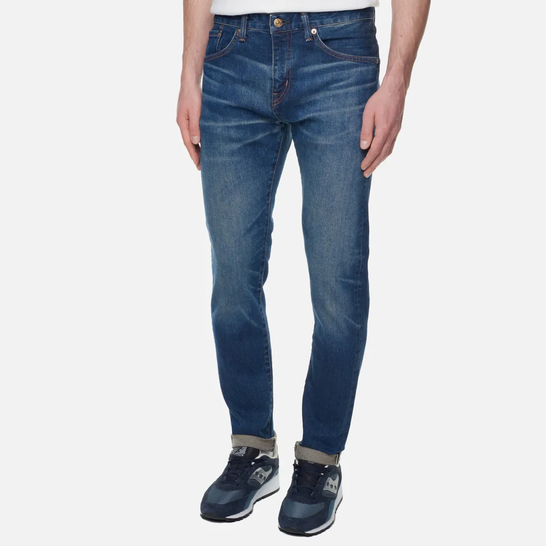 Edwin Мужские джинсы Skinny Kaihara Blue Stretch Denim Green x White Selvage 12.5 Oz