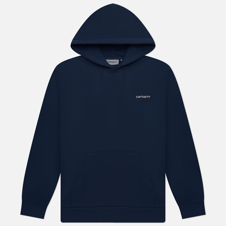 фото Мужская толстовка carhartt wip hooded script embroidery, цвет синий, размер s