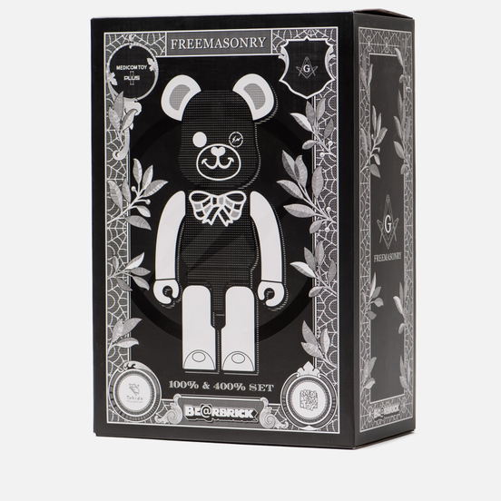 Игрушка Medicom Toy Bearbrick Freemasonry x Fragmentdesign Black Set 100% & 400%