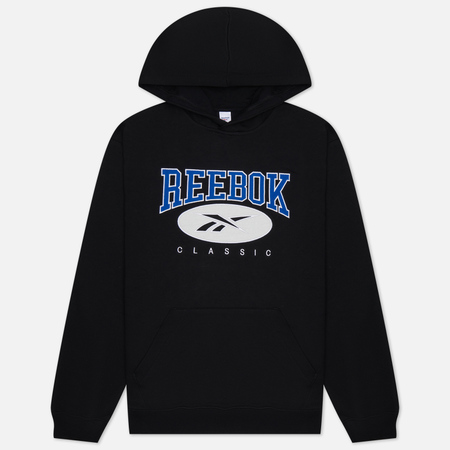 фото Мужская толстовка reebok archive essentials hoodie, цвет чёрный, размер s