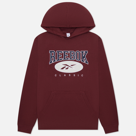 фото Мужская толстовка reebok archive essentials hoodie, цвет бордовый, размер s