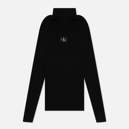 фото Женский свитер calvin klein jeans slim ribbed roll neck, цвет чёрный, размер xs