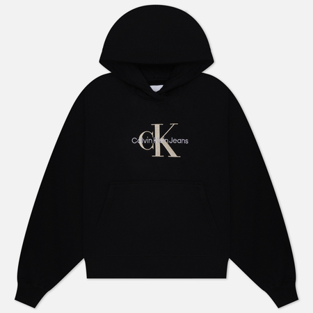фото Женская толстовка calvin klein jeans premium monologo hoodie, цвет чёрный, размер xs