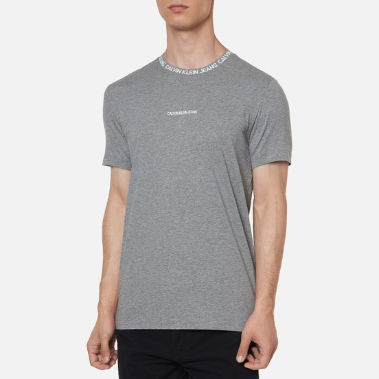 Мужская футболка Calvin Klein Jeans Institutional Collar Logo Mid Grey Heather
