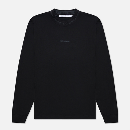 Мужской лонгслив Calvin Klein Jeans LS Logo Jacquard Mock Neck, цвет чёрный, размер M